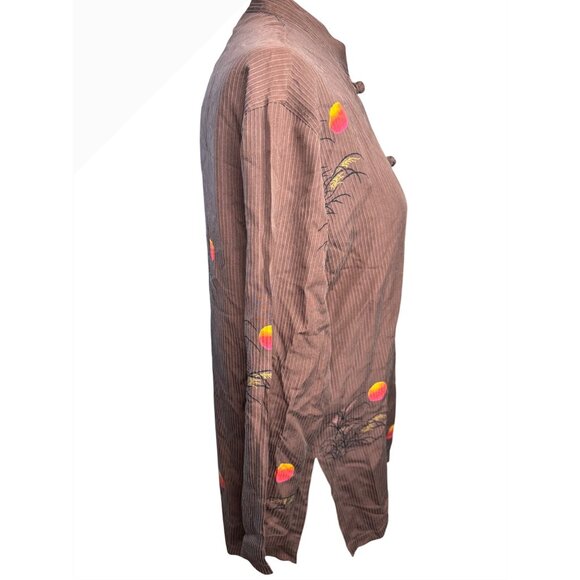 Chicos Silk kimono Artsy Asian-Inspired print 1 Mandarin Collar Long Tunic Y2k - Picture 4 of 12